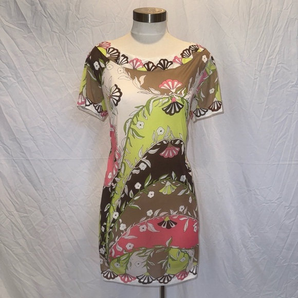 Vintage 1960s/70s Emilio Pucci 100% Silk Abstract AOP Retro MOD Dress - Picture 4 of 11
